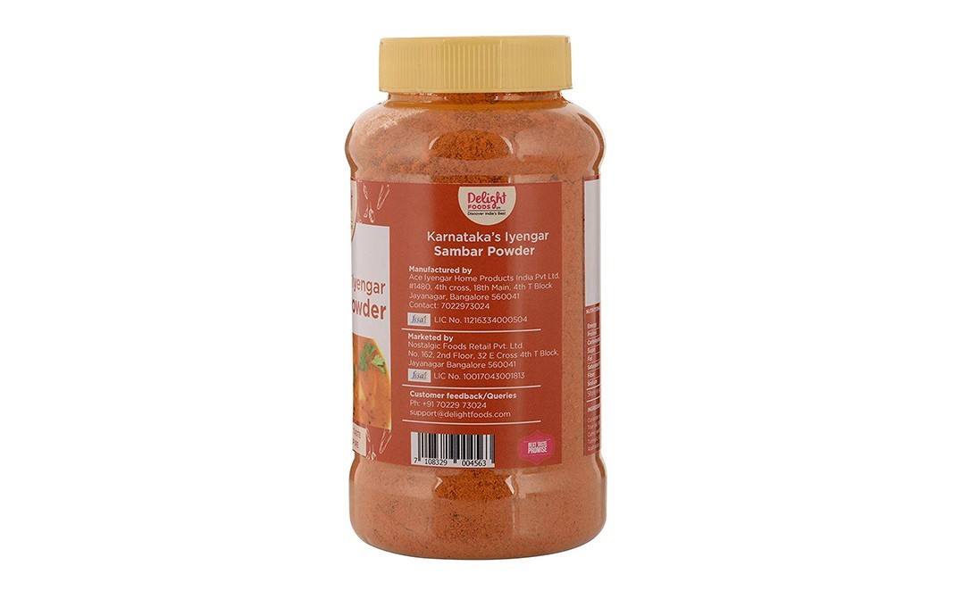 Delight Foods Karnataka's Iyengar Sambhar Powder   Plastic Jar  250 grams